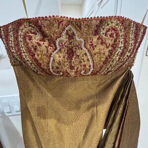 Lillie‎ Rubin Bronze Beaded Brocade Jacquard Silk Gown, Sz M